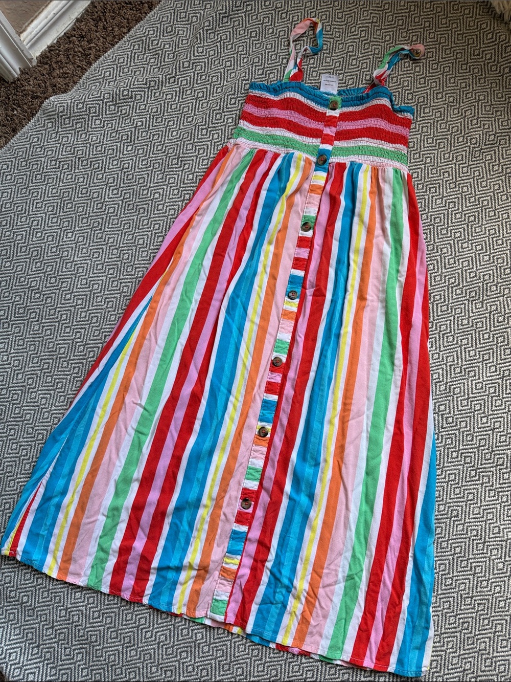 Girls' Multicolor Striped Sundress - Sleeveless Button-Front